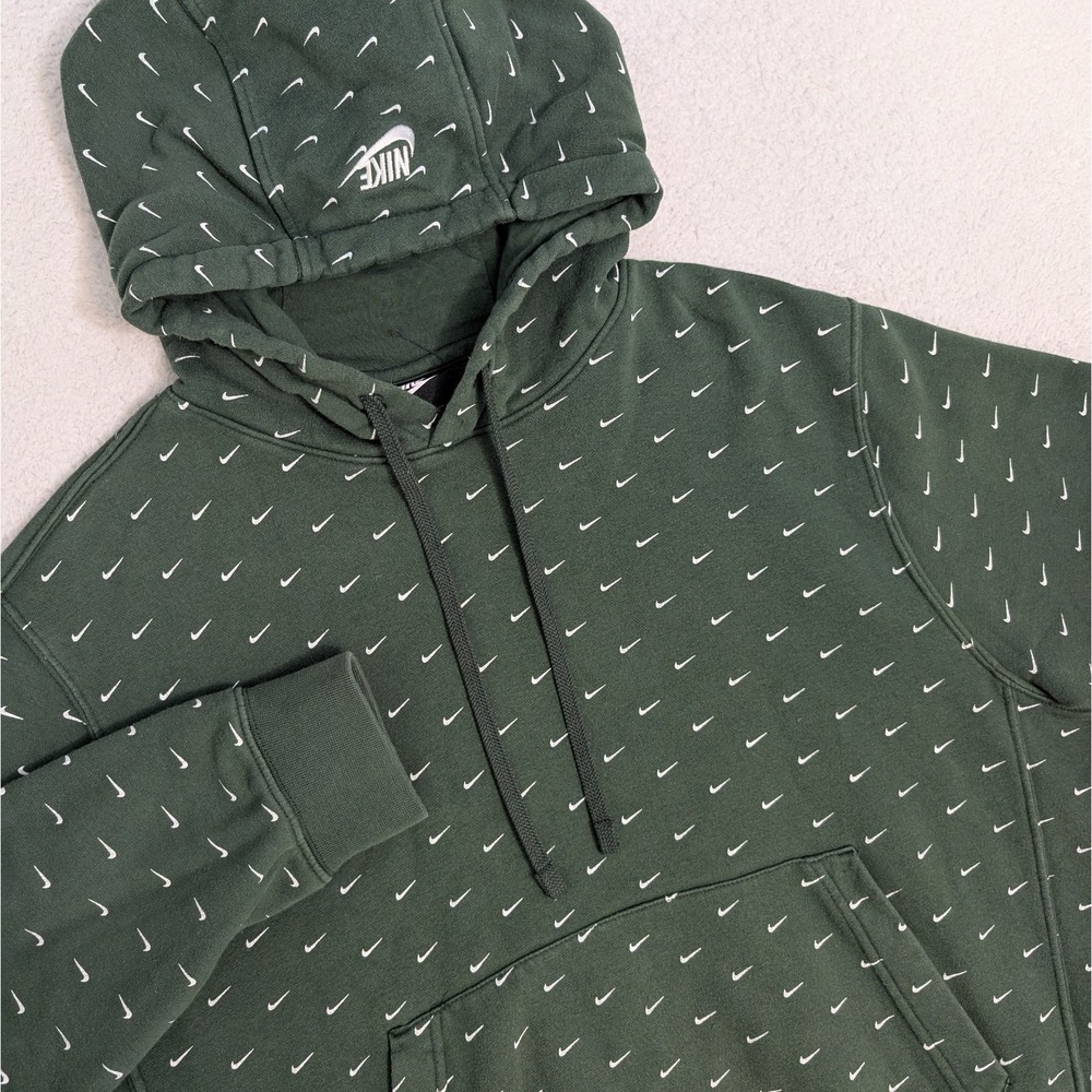 Nike All Over Mini Swoosh Print Fleece Pullover Green White SZ M Mens CJ5405-337